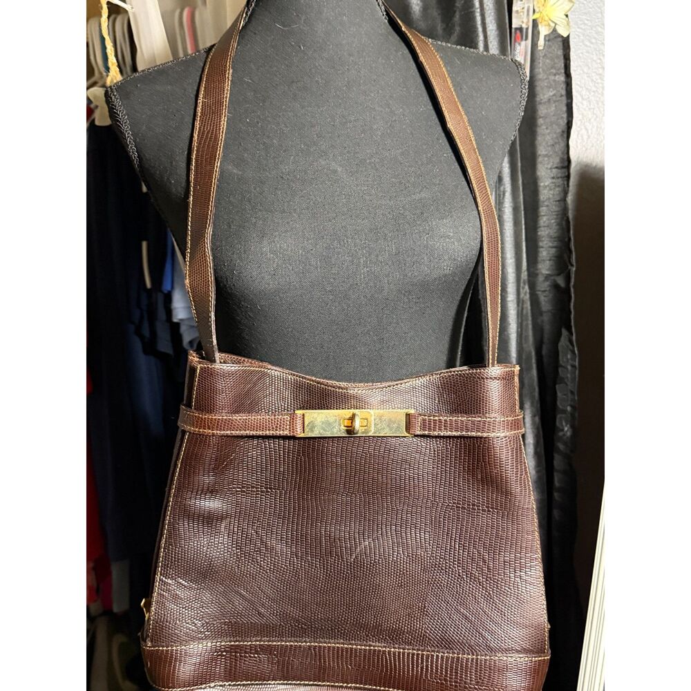 Francesco Biasia Brown Lizard Print Bag